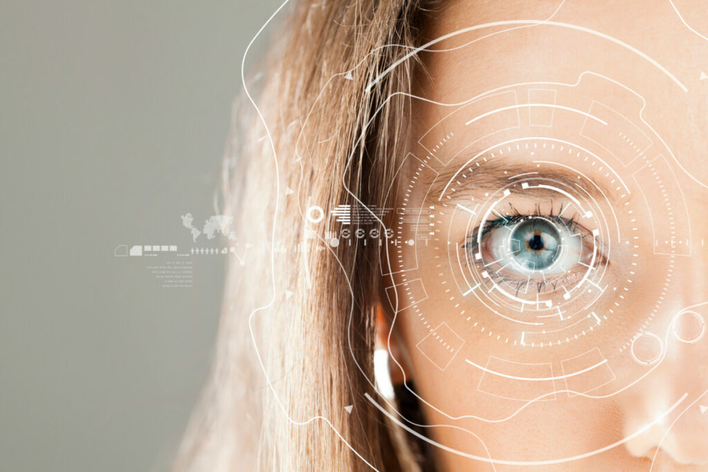 Human eye and graphical interface. Smart wearable technology, cataract surgery cost,